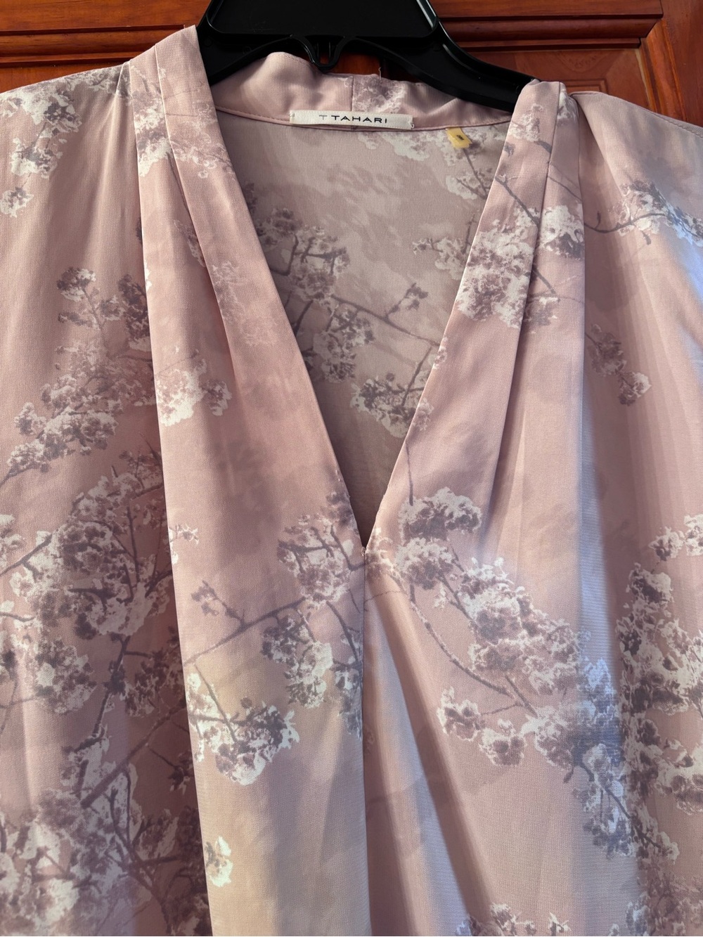 Tahari Pink Silky Blouse, Floral Print